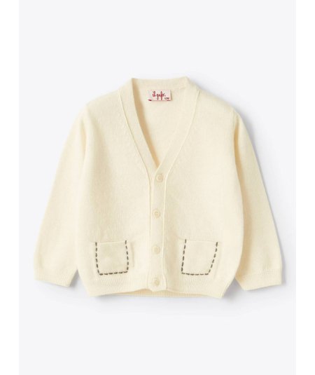 Cardigan bianco latte con impunture