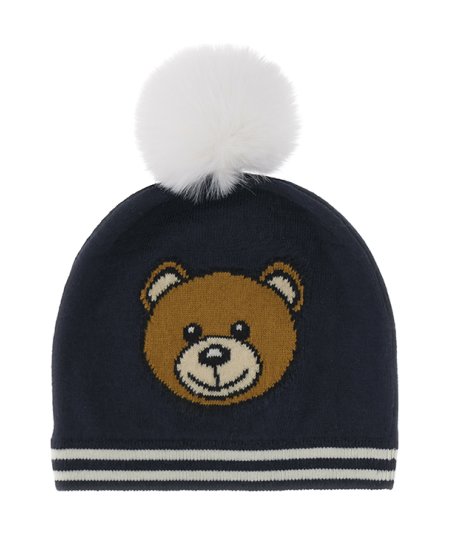 Cappello con Pompon Neonato Stampa Teddy Bear