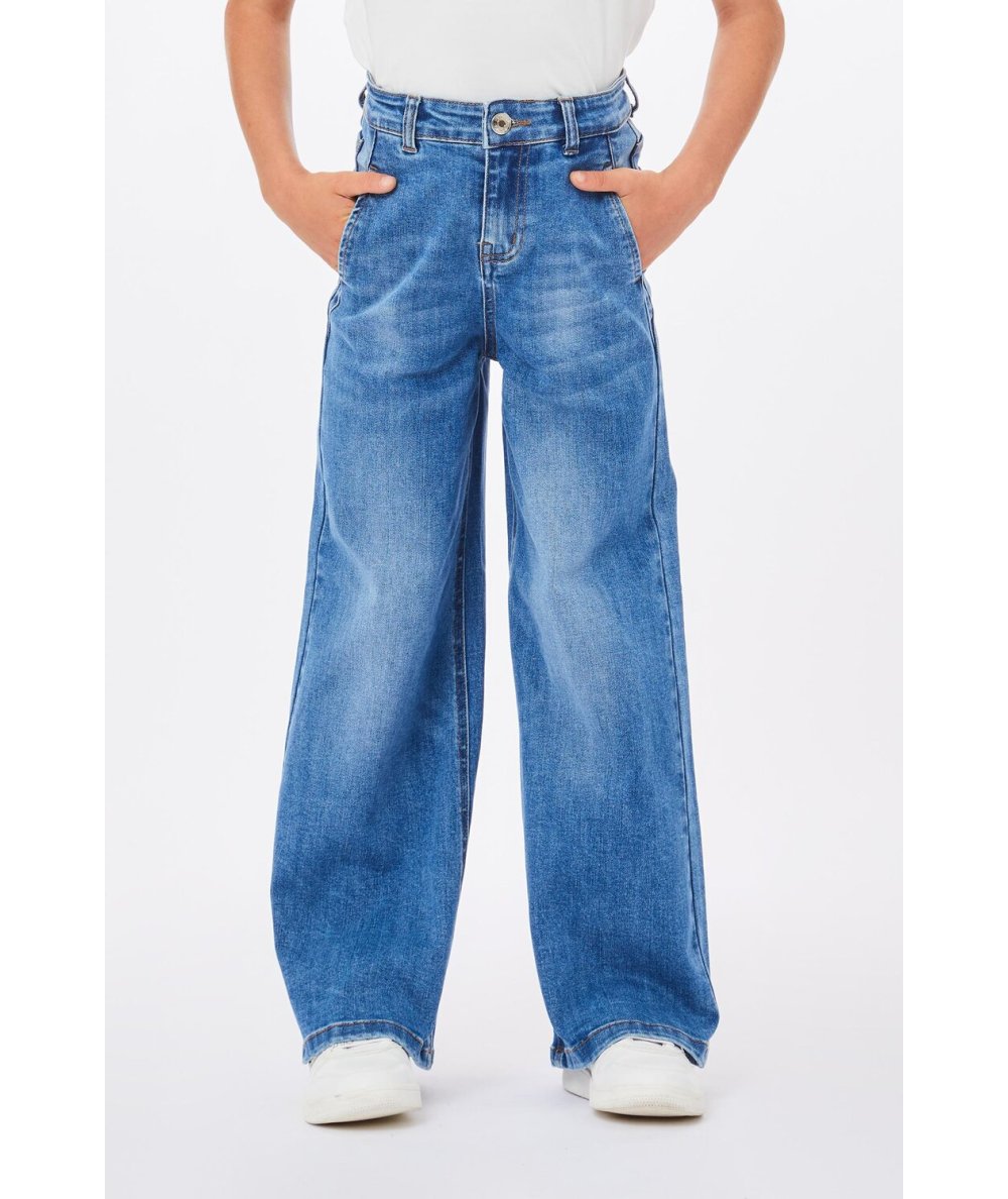 Jeans Ampio da Bambina in Denim Blu con Sfumature
