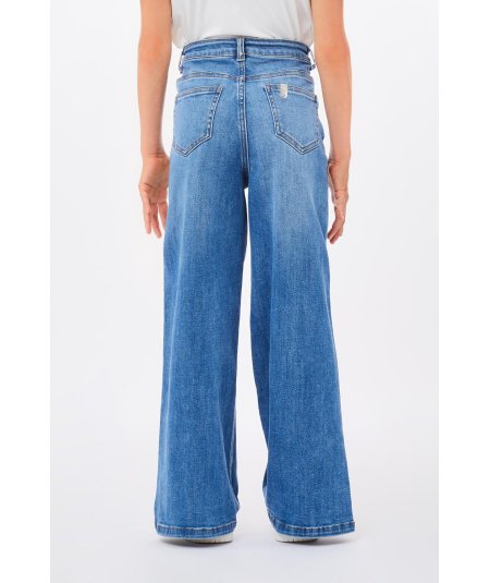 Jeans Ampio da Bambina in Denim Blu con Sfumature