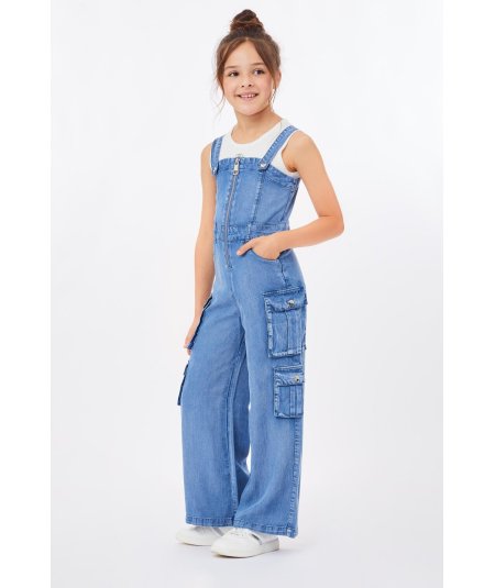 Tuta in Jeans Bambina con Tasche Laterali