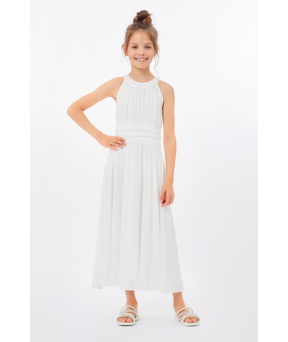 Abito Lungo Bambina in Crepe con Scollatura Girocollo