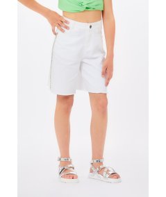 Bermuda in Gabardina Bambina con Strass Laterali