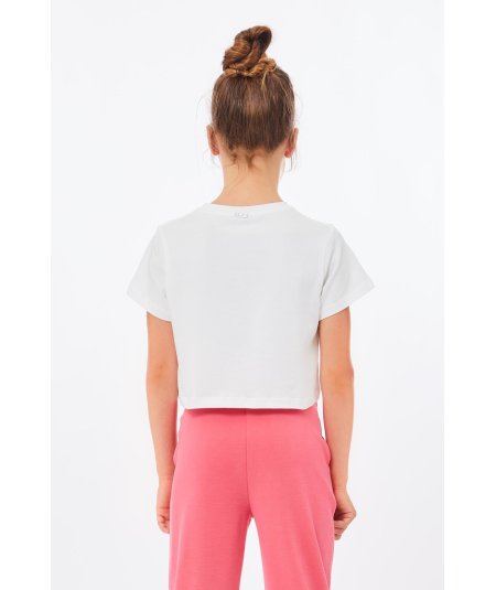 T-shirt Manica Corta Bambina con Stampa Grafica Rosa