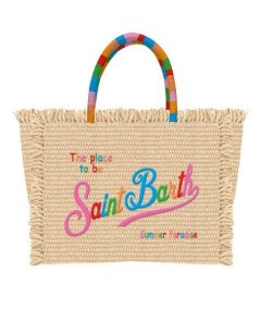 Borsa a Mano Colette Effetto Paglia con Logo Ricamato Multicolore