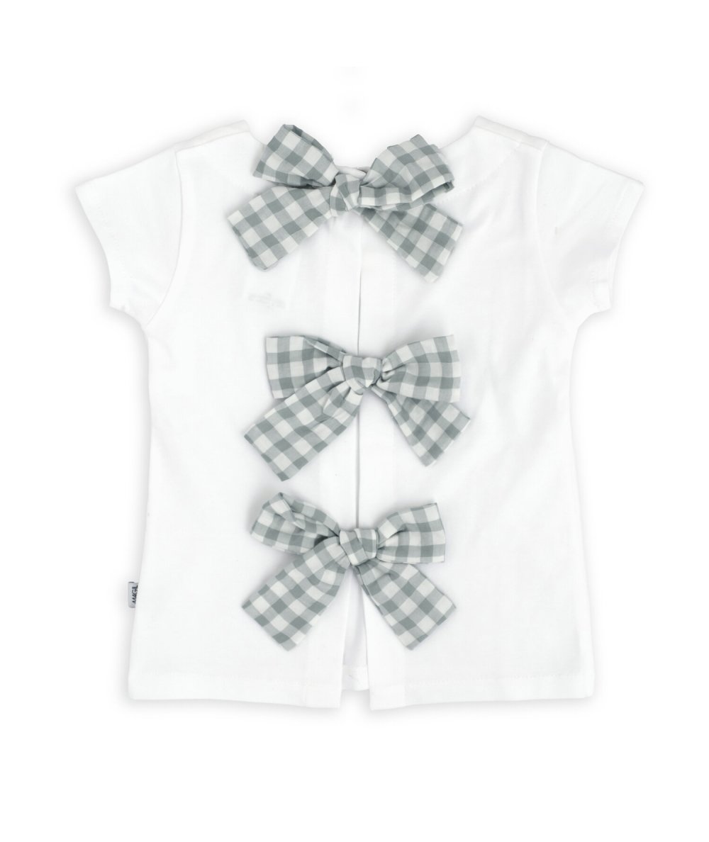 T-shirt Bambina Bianca con Fiocchi a Quadri