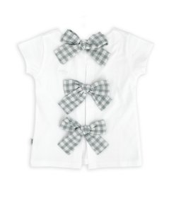T-shirt Bambina Bianca con Fiocchi a Quadri