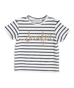 T-shirt Neonato a Righe Blu e Bianco con Scritta