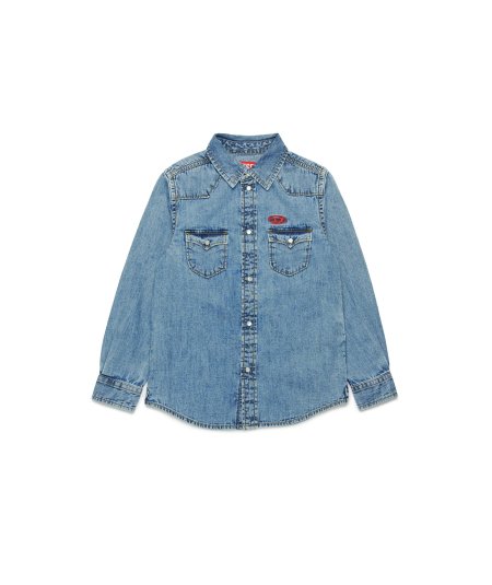 Camicia in Denim Chiaro con Logo Oval D