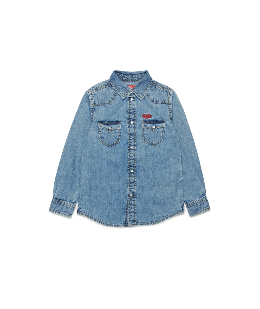 Camicia in Denim Chiaro con Logo Oval D
