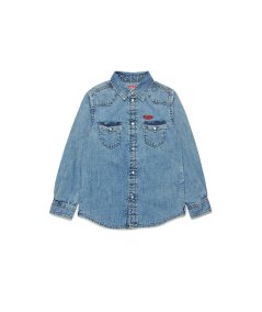 Camicia in Denim Chiaro con Logo Oval D