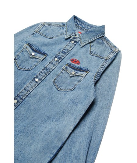 Camicia in Denim Chiaro con Logo Oval D