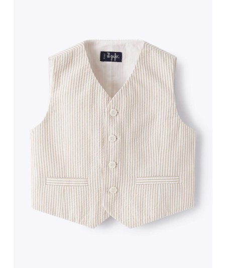 Gilet Bambino in Seersucker a Righe Beige