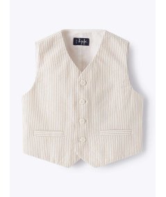 Gilet Bambino in Seersucker a Righe Beige