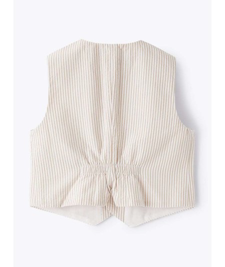 Gilet Bambino in Seersucker a Righe Beige