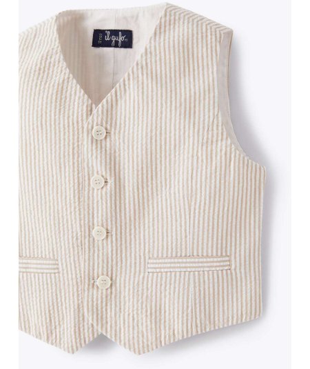 Gilet Bambino in Seersucker a Righe Beige