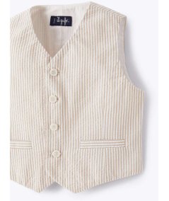 Gilet Bambino in Seersucker a Righe Beige