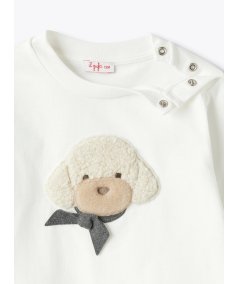 T-shirt Manica Lunga Neonata con Ricamo Barboncino in Teddy