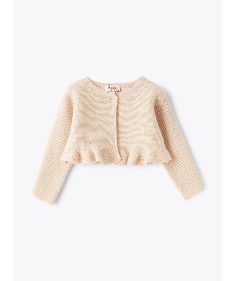 Maglione Cardigan Tricot da Neonata con Balza