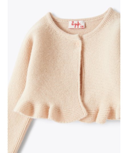 Maglione Cardigan Tricot da Neonata con Balza