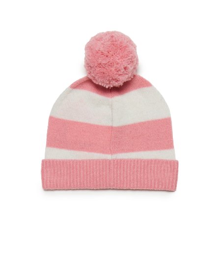 Cappello Cuffia Beanie in Misto Lana a Righe con Pon Pon