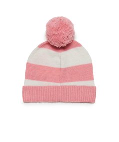 Cappello Cuffia Beanie in Misto Lana a Righe con Pon Pon