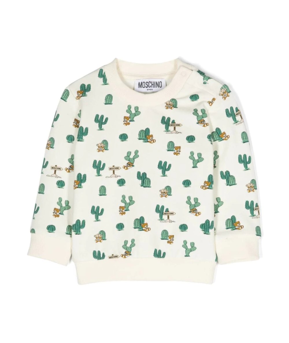 Felpa Girocollo manica Lunga Stampa con Teddy Toy e Cactus Unisex