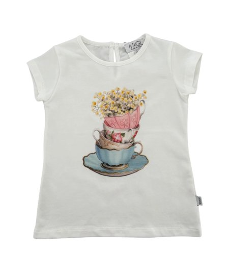 T-shirt Girocollo Mezza Manica con Stampa Bambina