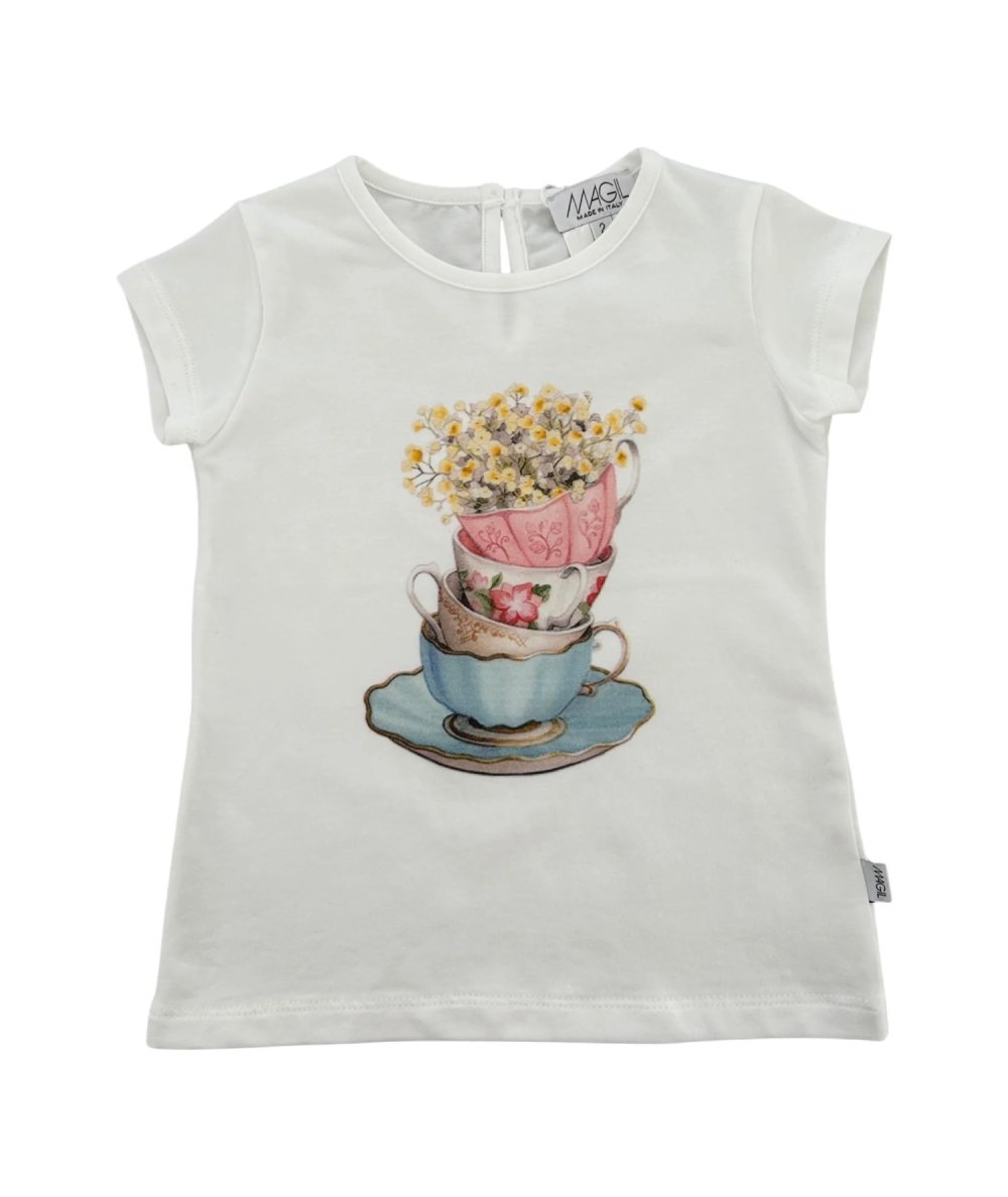 T-shirt Girocollo Mezza Manica con Stampa Bambina