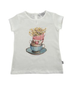 T-shirt Girocollo Mezza Manica con Stampa Bambina