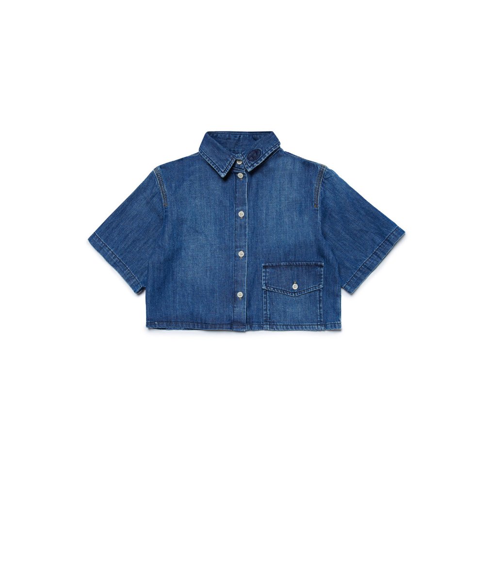 Camicia Cropped in Denim Mezza Manica Bambina