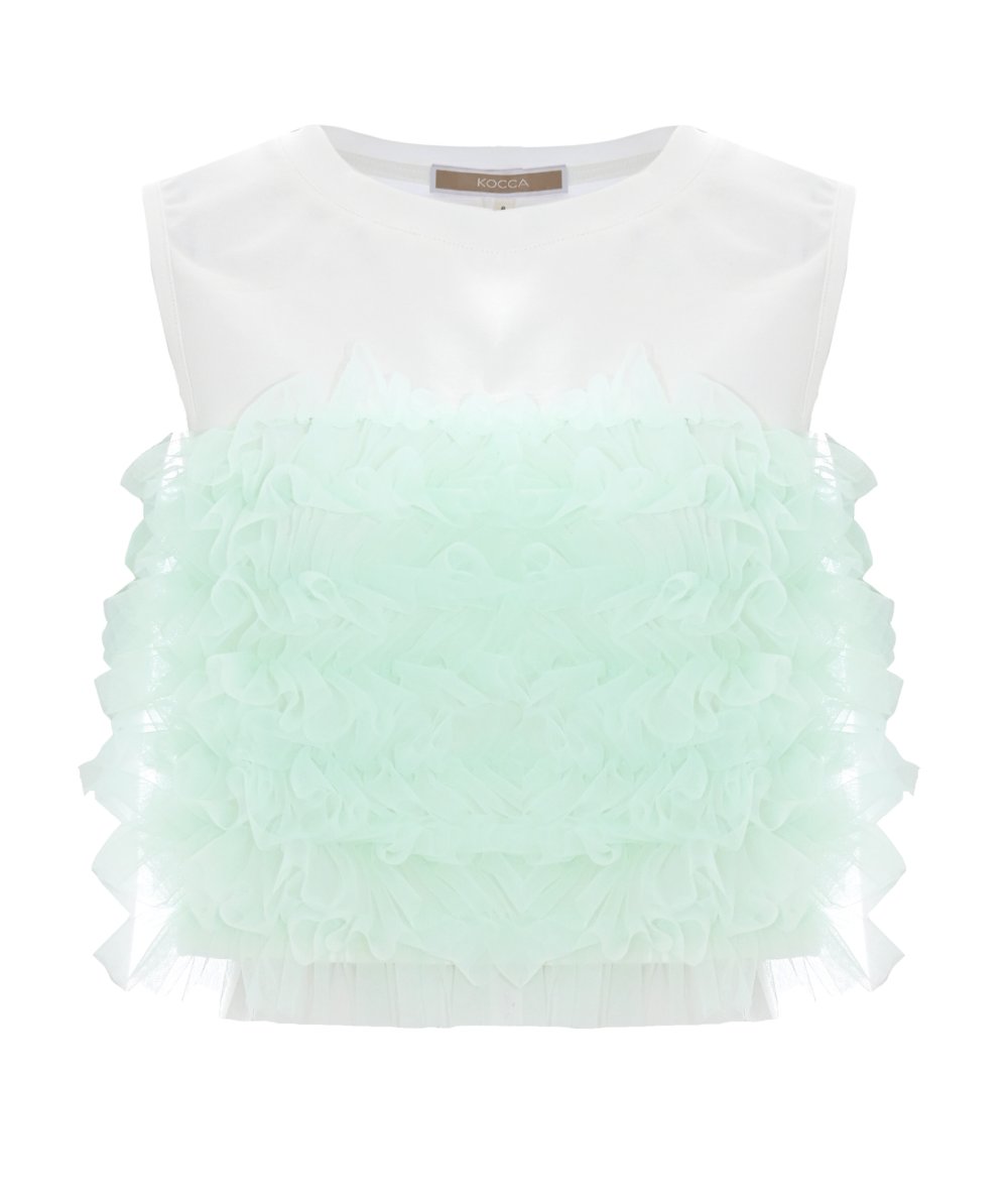 T-shirt Nikung con Girocollo Senza Manica con Rouches in Tulle Bambina