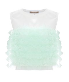 T-shirt Nikung con Girocollo Senza Manica con Rouches in Tulle Bambina