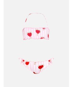 Costume Bikini Fascia con Stampa Anguria a Cuore Bambina