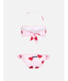 Costume Bikini Fascia con Stampa Anguria a Cuore Bambina